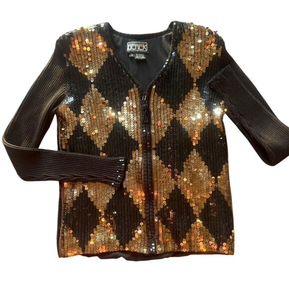 Vtg Sequin Maximalist Glam Zip Up Sweater Cardigan Size S Retro Luxury Old Money - Picture 2 of 9